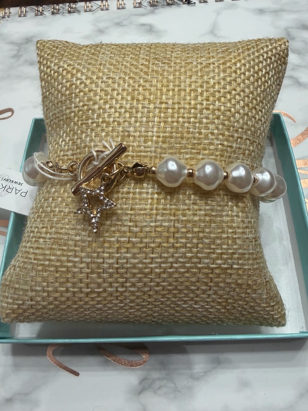 Park Lane White Pearl Bracelet with Gold Star Toggle - McKenna Collection - Picture 2 of 3
